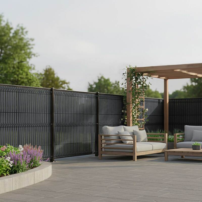 Kit lames composite occultantes rigides effet brossé noir pour grillage maille 55mm