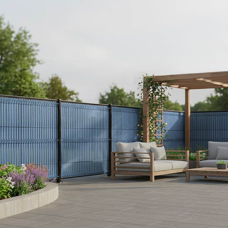 Kit lames composite occultantes rigides effet granité Bleu pour grillage maille 55mm