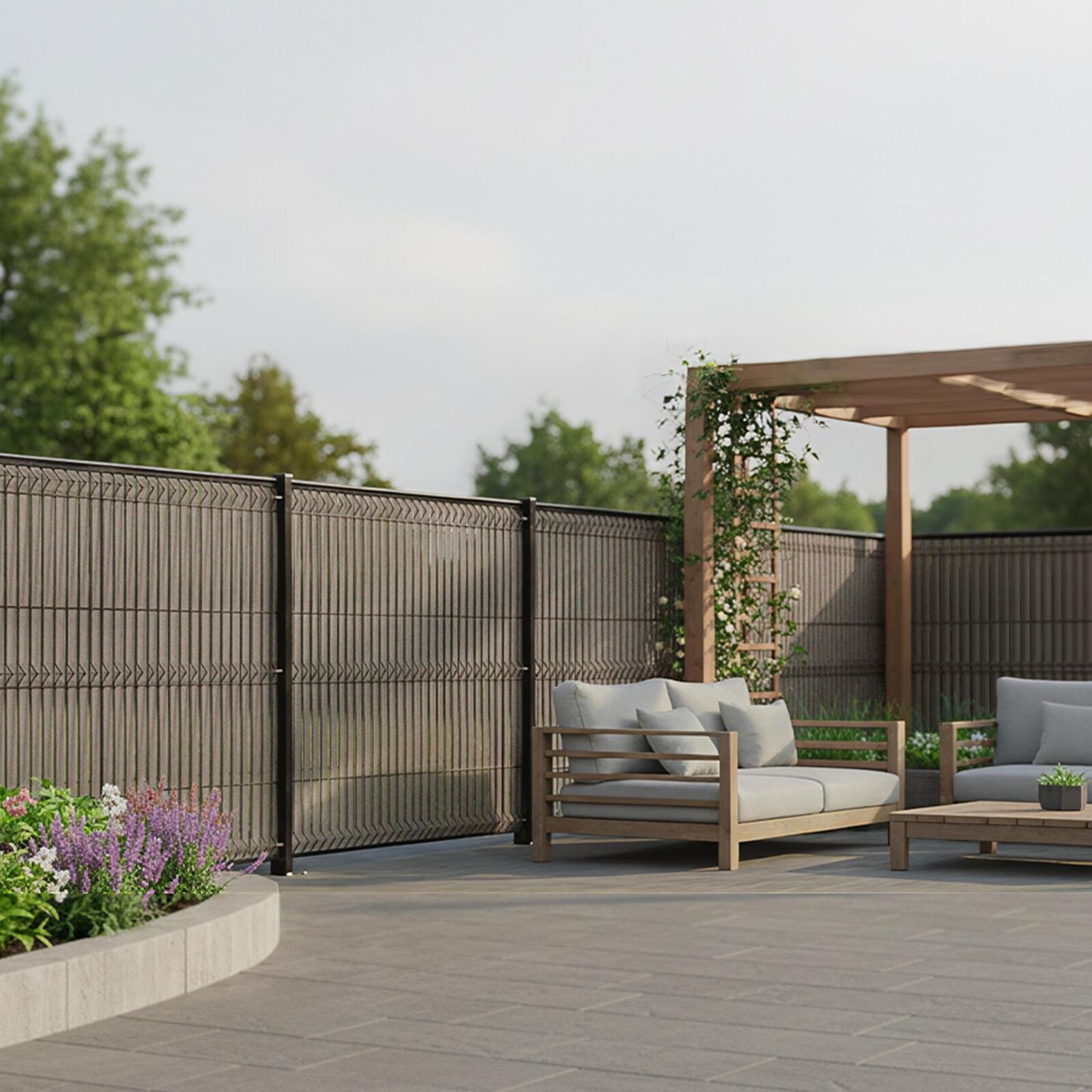 Kit lames composite occultantes rigides effet brossé Ecorce pour grillage maille 55mm