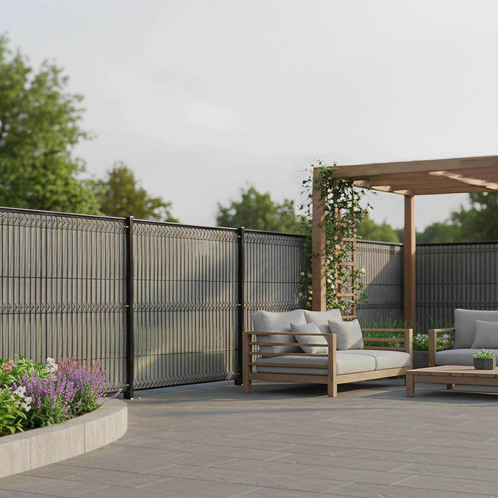 Kit lames composite occultantes rigides effet granité Grège pour grillage maille 55mm