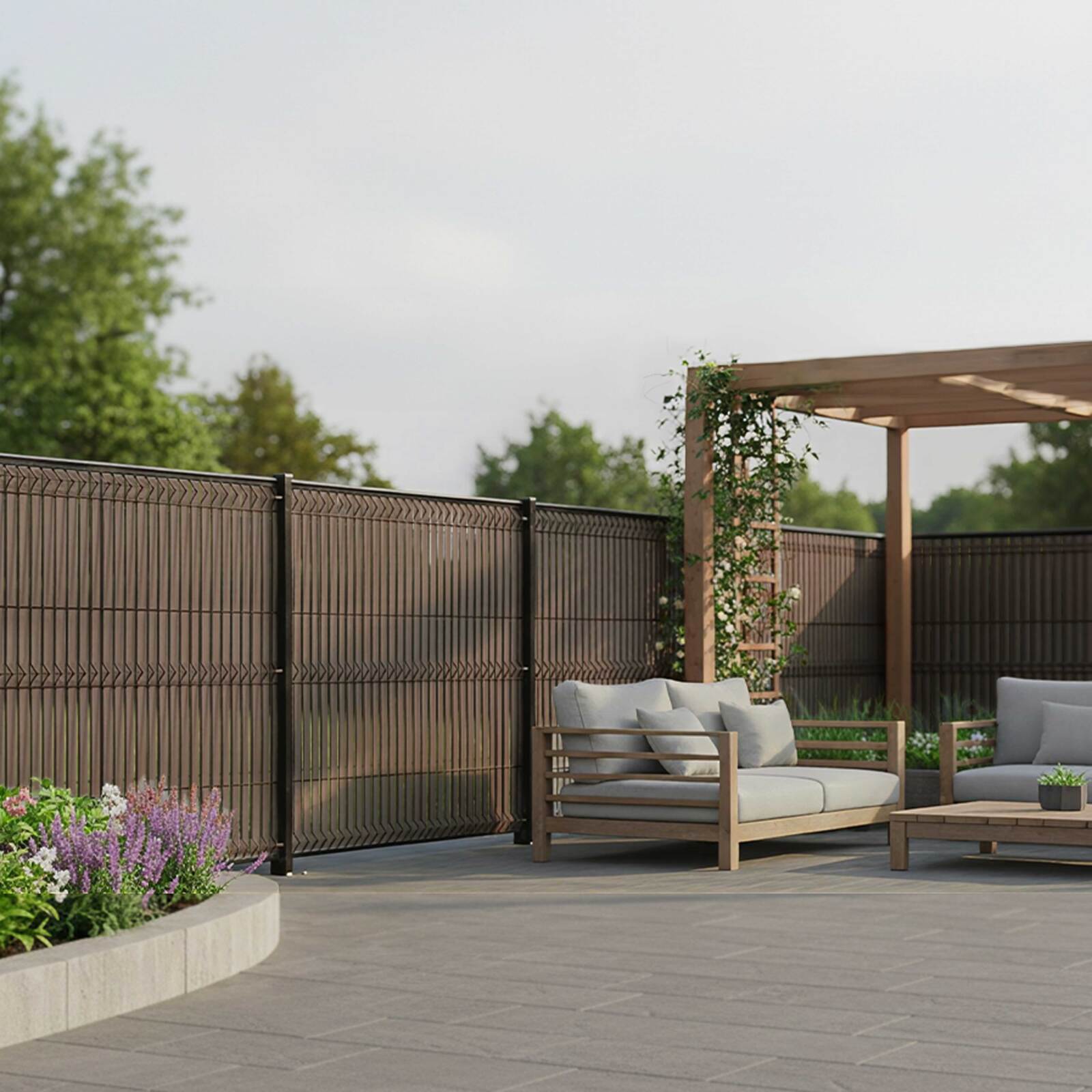 Kit lames composite occultantes rigides effet granité Marron pour grillage maille 55mm