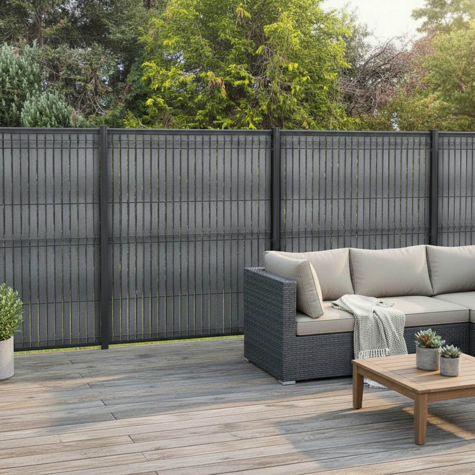 Kit lames composite occultantes rigides effet granité Gris anthracite pour grillage maille 55mm