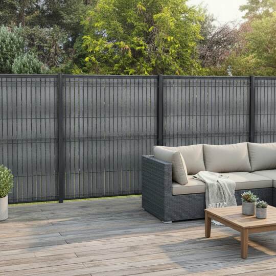 Kit lames composite occultantes rigides effet granité Gris anthracite pour grillage maille 55mm | Brise-Vue.com