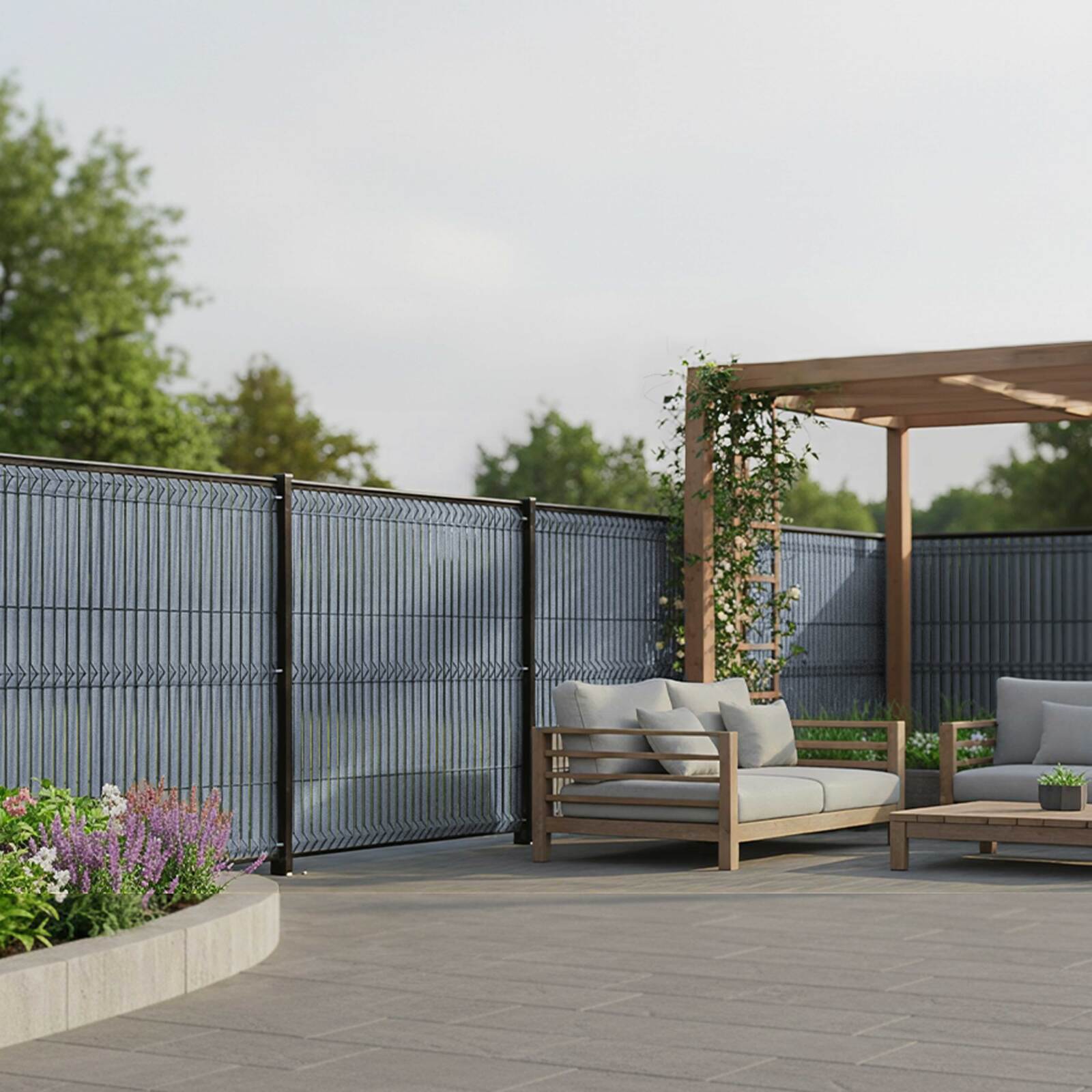 Kit lames composite occultantes rigides effet brossé Bleu pour grillage maille 55mm