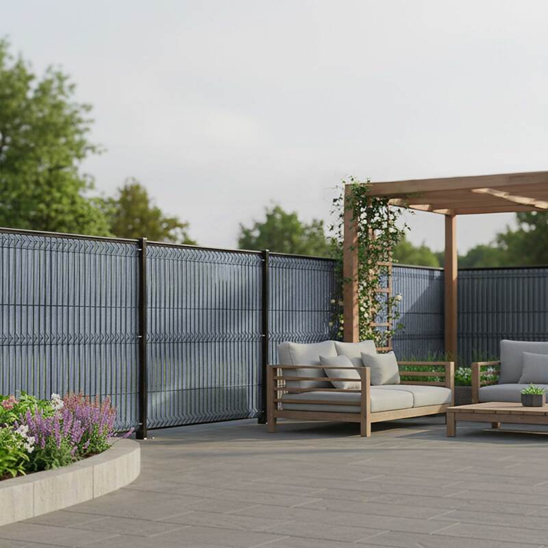 Kit lames composite occultantes rigides effet brossé Bleu pour grillage maille 55mm